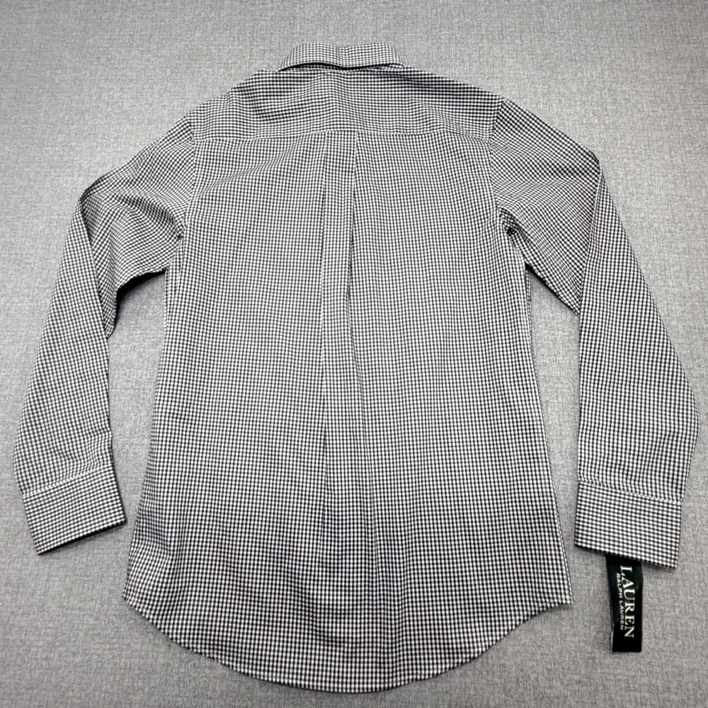NWT Lauren Ralph Lauren Boys 14 Gingham Button Down Dress Shirt Black White LS